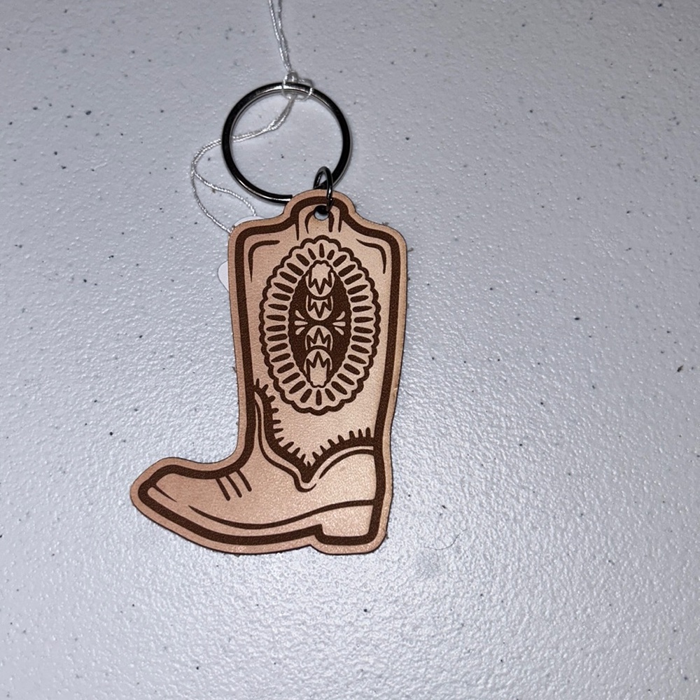Leather cowboy boot keychain
